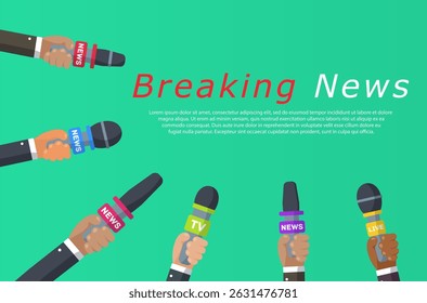 Press freedom celebration with poster for international journalism and broadcasting on may 3 showing flat design with reporter mic television news and public speech concept for awareness campaign

