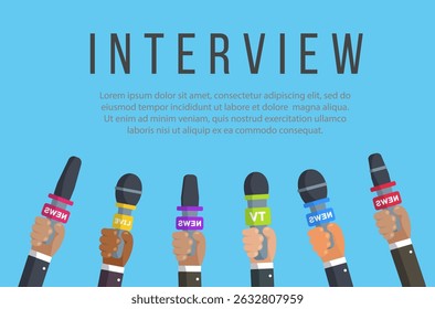 Press freedom celebration with poster for international journalism and broadcasting on may 3 showing flat design with reporter mic television news and public speech concept for awareness campaign

