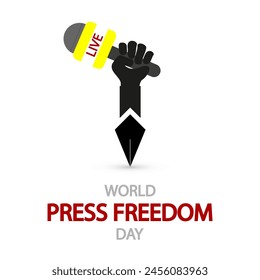 Press freedom world day pen hand with microphone, vector art illustration.