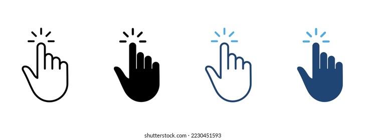 Press Gesture of Computer Mouse Line and Silhouette Color Icon Set. Hand Finger Cursor Pictogram. Pointer Click Double Tap Touch Swipe Point Symbol Collection. Isolated Vector Illustration.