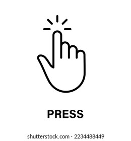 Press Gesture of Computer Mouse. Pointer Finger Black Line Icon. Cursor Hand Linear Pictogram. Click Touch Double Tap Swipe Point Outline Symbol. Editable Stroke. Isolated Vector Illustration.