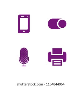 press icon. 4 press set with microphone, switch, printer and button vector icons for web and mobile app