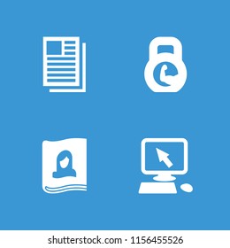 Press icon. collection of 4 press filled icons such as pointer on display, barbell, newspaper. editable press icons for web and mobile.