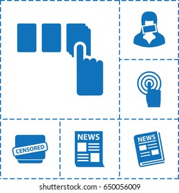 Press icon. set of 6 press filled icons such as push button, touchscreen, censored woman, censored