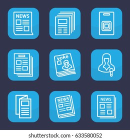 Press icon. set of 9 outline press icons such as news, magazine, woman speaker, door bell