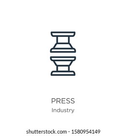 Press icon. Thin linear press outline icon isolated on white background from industry collection. Line vector sign, symbol for web and mobile
