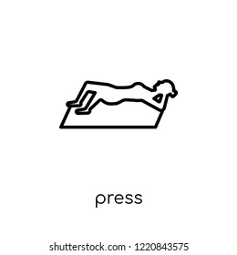 Press icon. Trendy modern flat linear vector Press icon on white background from thin line Gym and fitness collection, editable outline stroke vector illustration