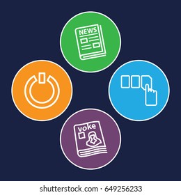 Press icons set. set of 4 press outline icons such as push button, magazine, news