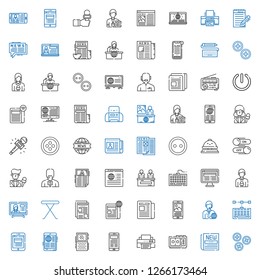 press icons set. Collection of press with buttons, newspaper, voice recorder, printer, news, news report, keyboard, news reporter, iron table. Editable and scalable press icons.