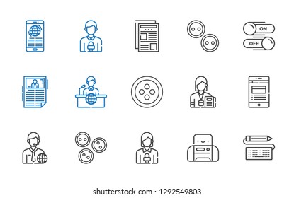 press icons set. Collection of press with keyboard, printer, news reporter, buttons, news, journalist, button, news report, switch, newspaper. Editable and scalable press icons.