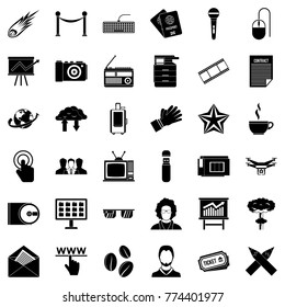 Press icons set. Simple style of 36 press vector icons for web isolated on white background