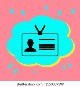 Press ID Card. Black icon in bubble on pink background. Vector