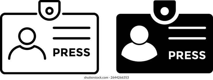 Conjunto de iconos de tarjeta de identificación de Prensa. Documento nacional de identidad. DNI. Identificación. distintivo personal. Símbolo del pasaporte. Membresía o identidad personal del cliente

