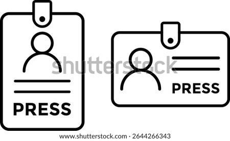 PRESS ID Card icon set. National ID document. identification identity. personal badge. passport id symbol. Membership or client personal identity
