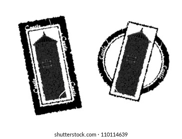 The press with the image of a stone tower