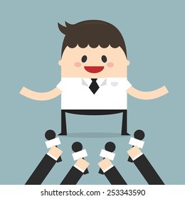 The press interview with a businessman. Vector illustration. Flat design. businessman concept.