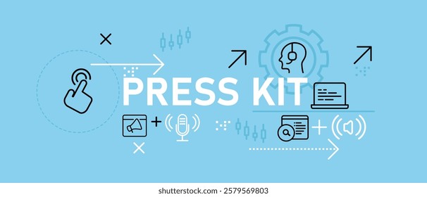 Press Kit Conceptual media entertainment information modern technology device news information journalism broadcasting items design icon outline set collection