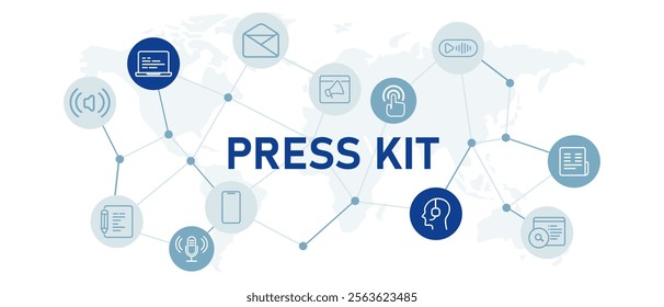Press kit icon set news information digital media update conference item download materials journalism design
