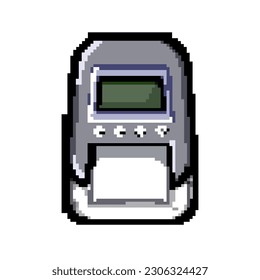 press label printer game pixel art retro vector. bit dtg barcode, roll paper press label printer. old vintage illustration