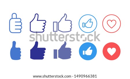 Press the like button, Thumbs up and heart vector icon on a white background.