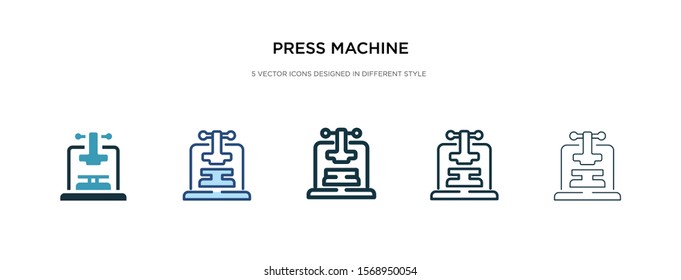 press machine icon in different style vector illustration. two colored and black press machine vector icons designed in filled, outline, line and stroke style can be used for web, mobile, ui