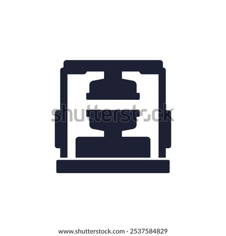 press machine icon, industrial machinery pictogram on white