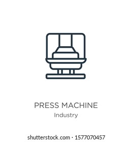 Press machine icon. Thin linear press machine outline icon isolated on white background from industry collection. Line vector sign, symbol for web and mobile