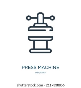 press machine thin line icon. press, machine linear icons from industry concept isolated outline sign. Vector illustration symbol element for web design and apps.