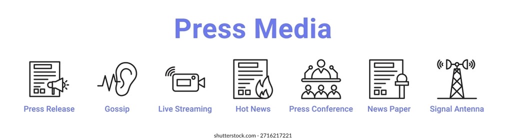 -Prensa Media icono Anuncio y colección color azul