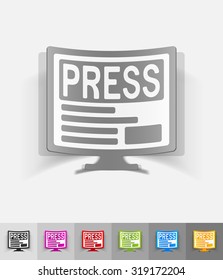 PRESS paper sticker with shadow. Vector illustration