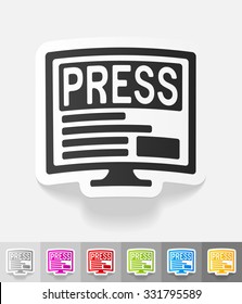 PRESS paper sticker with shadow. Vector illustration