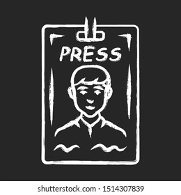 Press Pass Chalk Icon. Journalist, Reporter ID Badge. Press Identification Card. Backstage VIP Entry Permit, Conference Entrance Ticket. Corporate Pass Holder. Isolated Vector Chalkboard Illustration