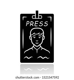 Press Pass Drop Shadow Black Glyph Icon. Journalist, Reporter ID Badge. Press Identification Card. Backstage VIP Entry Permit, Conference Entrance Ticket. Isolated Vector Illustration