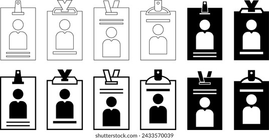 press pass icon set. ID card symbol. vector simple lines and silhouettes. design can be edited