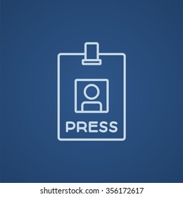 Press pass ID card line icon for web, mobile and infographics. Vector light blue icon isolated on blue background.