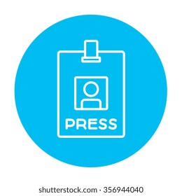 Press pass ID card line icon for web, mobile and infographics. Vector white icon on the light blue circle isolated on white background.