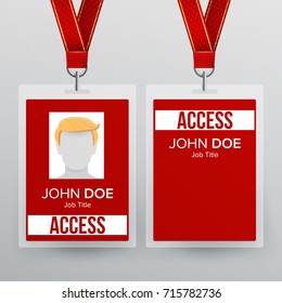 Press Pass Id Card Vector. Plastic Badge Template To Business Conference. Realistic Mock Up  Illustration.