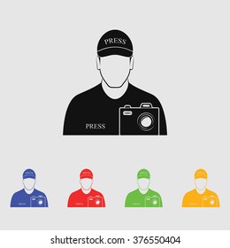 Press photographer with photo camera Vector icon