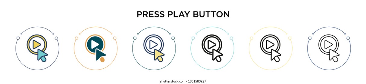 Press play button icon in filled, thin line, outline and stroke style. Vector illustration of two colored and black press play button vector icons designs can be used for mobile, ui, web