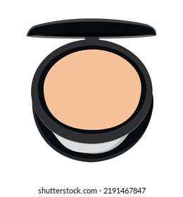 Press powder compact with bright base colour and shiny black round package 