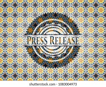  Press Release arabic style emblem. Arabesque decoration.