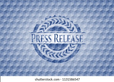 Press Release Blue Emblem Or Badge With Geometric Pattern Background.