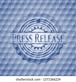 Press Release Blue Emblem Or Badge With Abstract Geometric Polygonal Pattern Background.