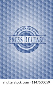 Press Release Blue Emblem With Geometric Pattern Background.