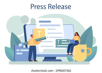 Press release concept. Mass media publishing, daily news broadcasting. Idea of press announcement. Isolated flat vector illustration