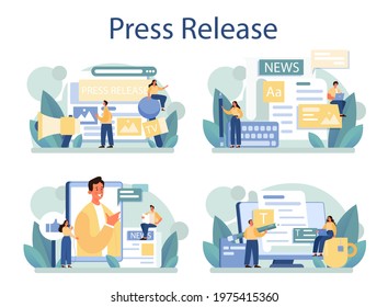 Premium Vector  Press release online service or platform. mass media  publishing, daily news broadcasting. press announcement. online chat.  isolated flat vector illustration