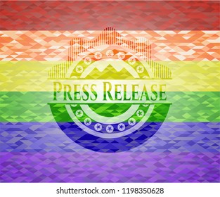 Press Release emblem on mosaic background with the colors of the LGBT flag