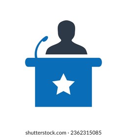 Icono azul plano de la nota de prensa Isolación sobre el vector de fondo blanco Ilustración | Iconos de Seo