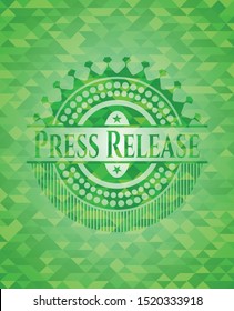 Press Release green emblem with mosaic background. Vector Illustration. Detailed.