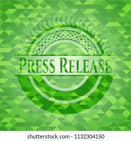 Press Release green emblem with triangle mosaic background